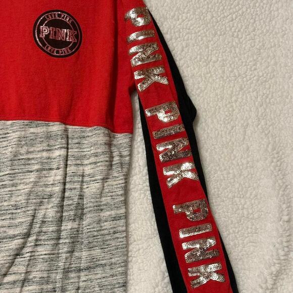 PINK Sequin Colorblock Long Sleeve Top Size Small - Picture 4 of 8